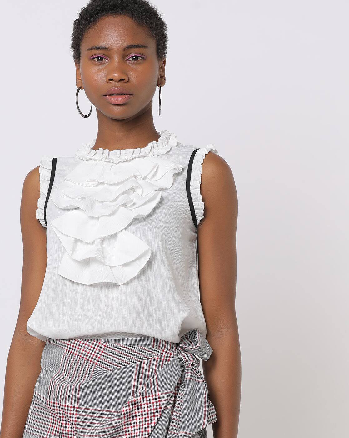 sleeveless top with ruffles