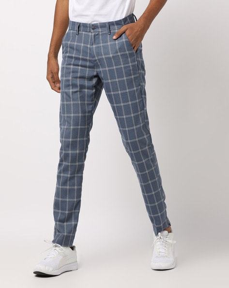mens tapered check trousers