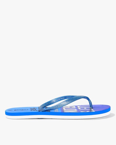 Typographic Print Thong-Strap Flip-Flops