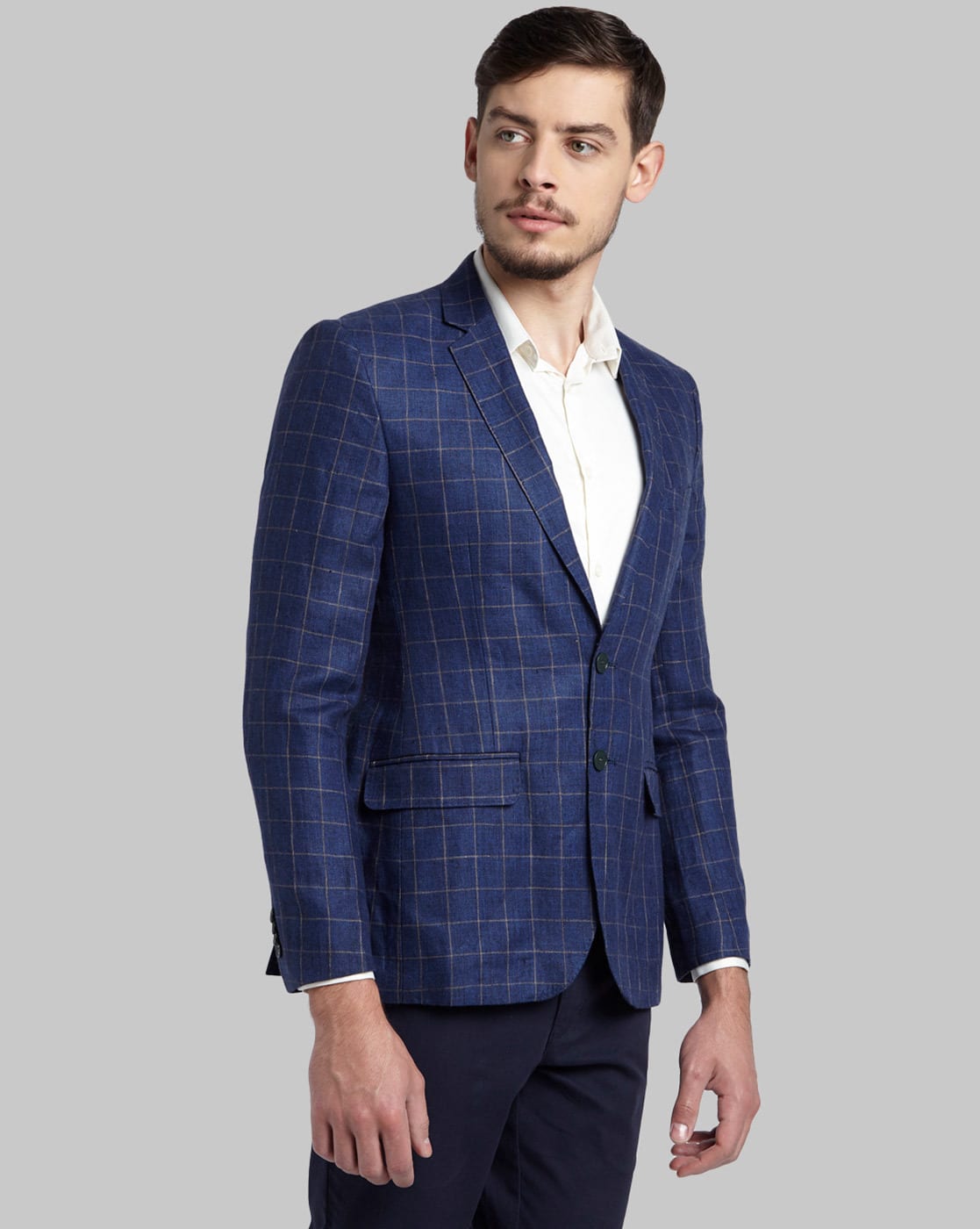 dark blue linen blazer