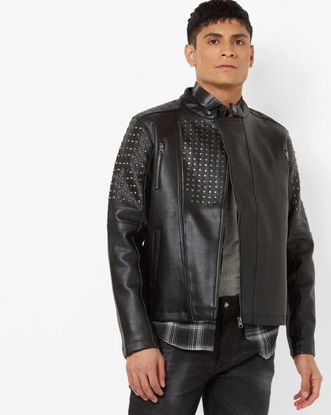 Ajio Ed Hardy Coats Best Ed Hardy Panelled Biker Jacket Online main image 3