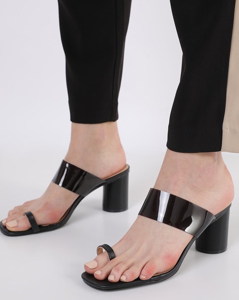 Black chunky heel outlet with clear strap