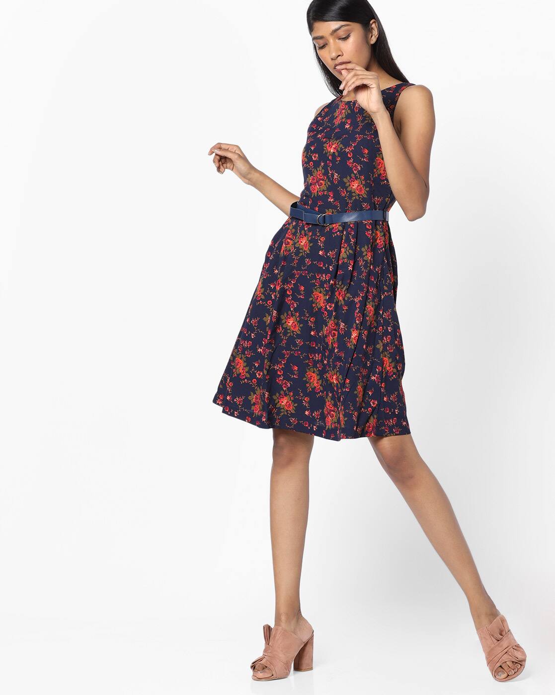 tokyo talkies navy blue printed dress