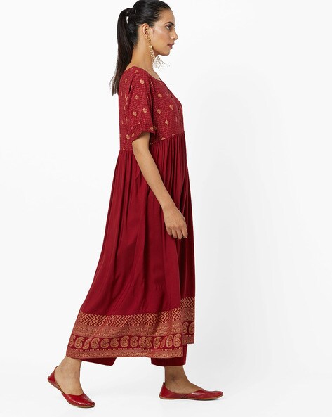 Buy Women Fuchsia Bandhej Anarkali Dress Online At Best Price - Sassafras.in