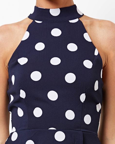 Polka Dotted High Low Fit and Flare Dress