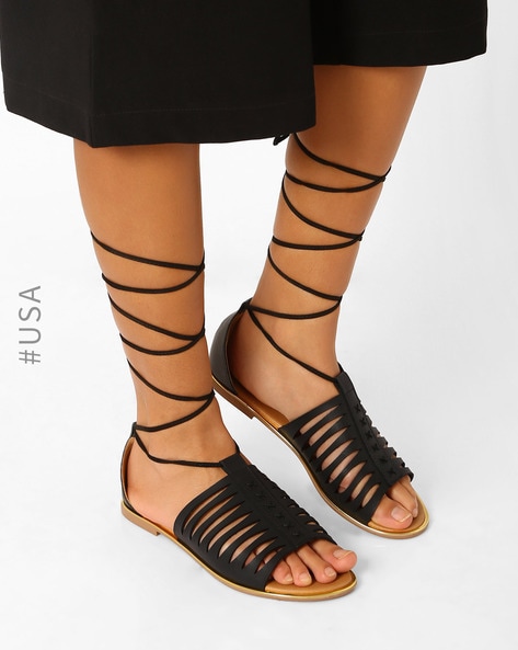 Buy Black Flat Sandals For Women By Qupid Online | Ajio.Com