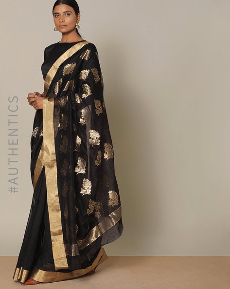 Black Colour Handloom Chanderi Pattu Silk Saree with Deradhara weaving –  Chakori Ethnic