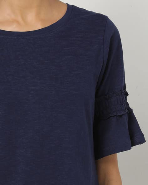 Round-Neck T-shirt with Elasticated Bell Sleeves (Image - 3)