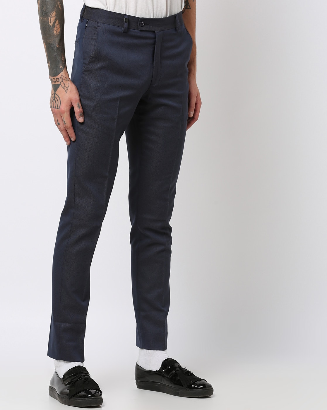 skinny navy blue trousers