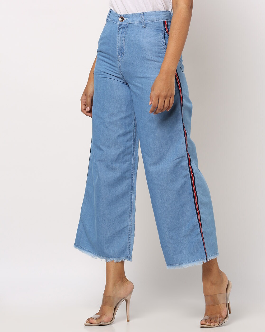 Mid-Rise Flared Jeans with Contrast Stitches