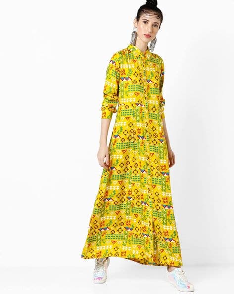 Printed Maxi Shirt Dress