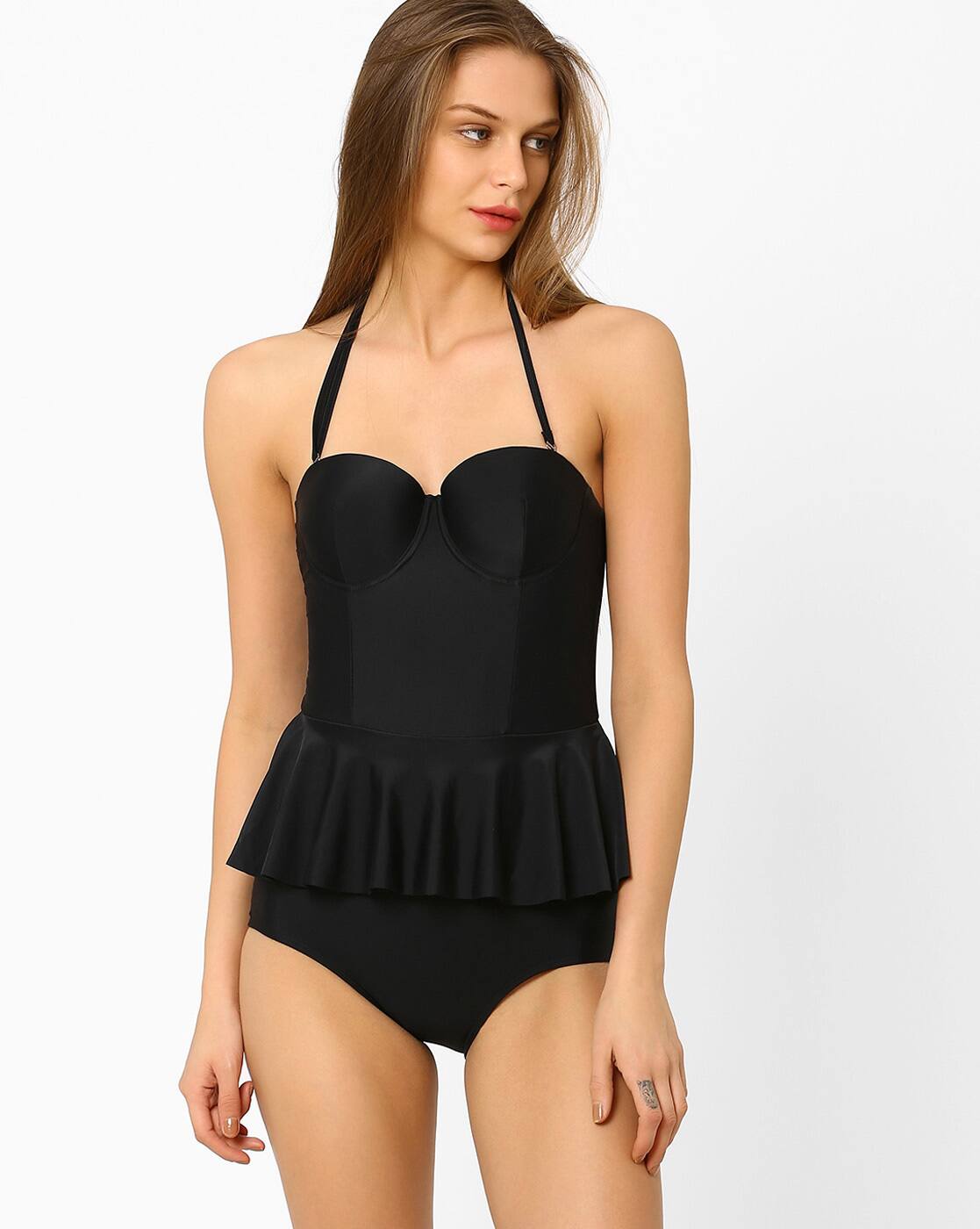black peplum swimsuit