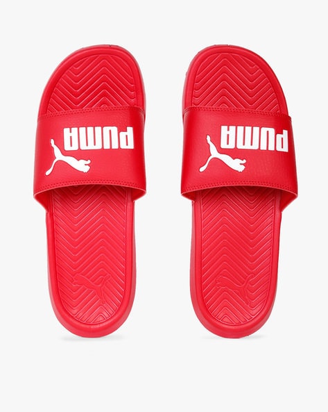 red puma sandals