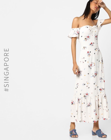 white floral off shoulder dress