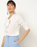 Tie-Up Neck Shirt with Curved Hems