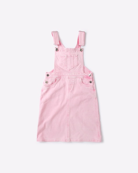 girls pink dungaree dress