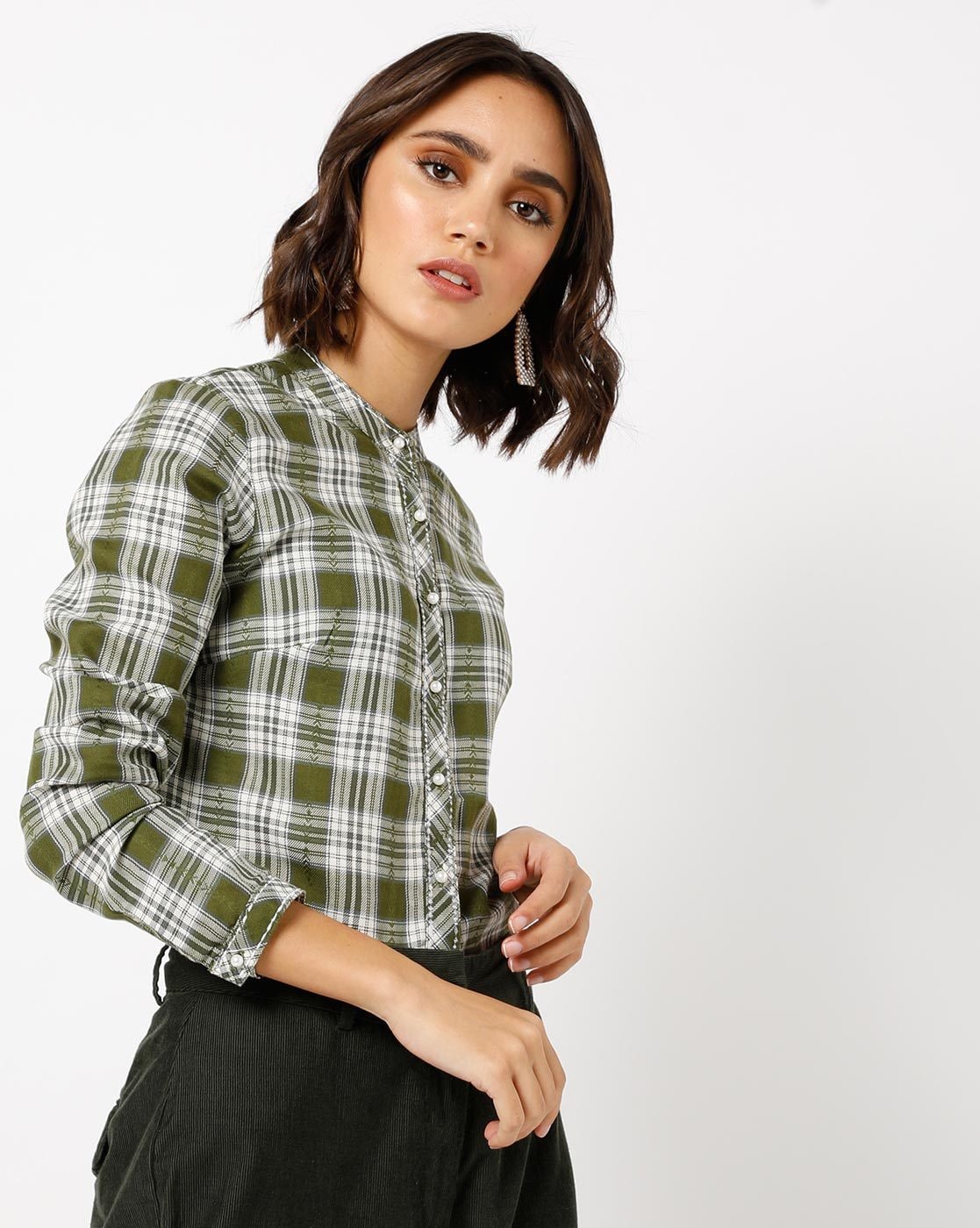 Green and white checkered shirt hotsell