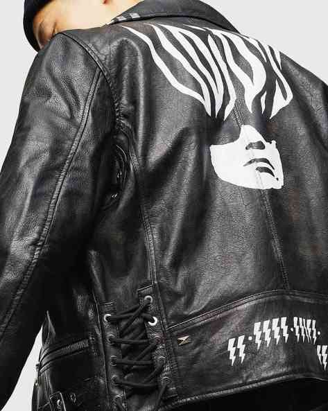 Buy DIESEL L GOTIV Graphic Print Leather Jacket Blackm Color Men AJIO LUXE