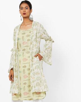 ajio Printed Straight Kurta with Jacket-picture-0