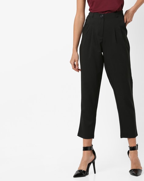 High-waisted trousers with pleats in Milano-stitch fabric | EMPORIO ARMANI  Woman
