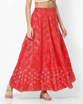aurelia Floral Print Flared Skirt with Elasticated Waist-picture-13