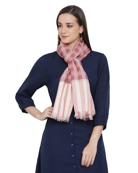 Checked Shawl with Frayed Hem Price in India