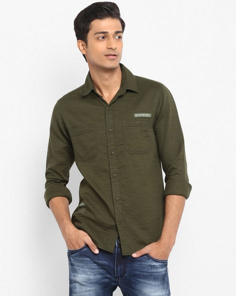 Mufti olive green hot sale shirt