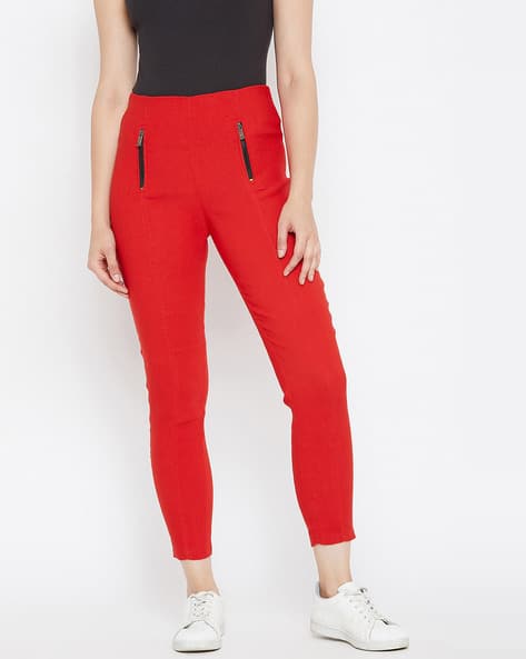 womens red jeggings