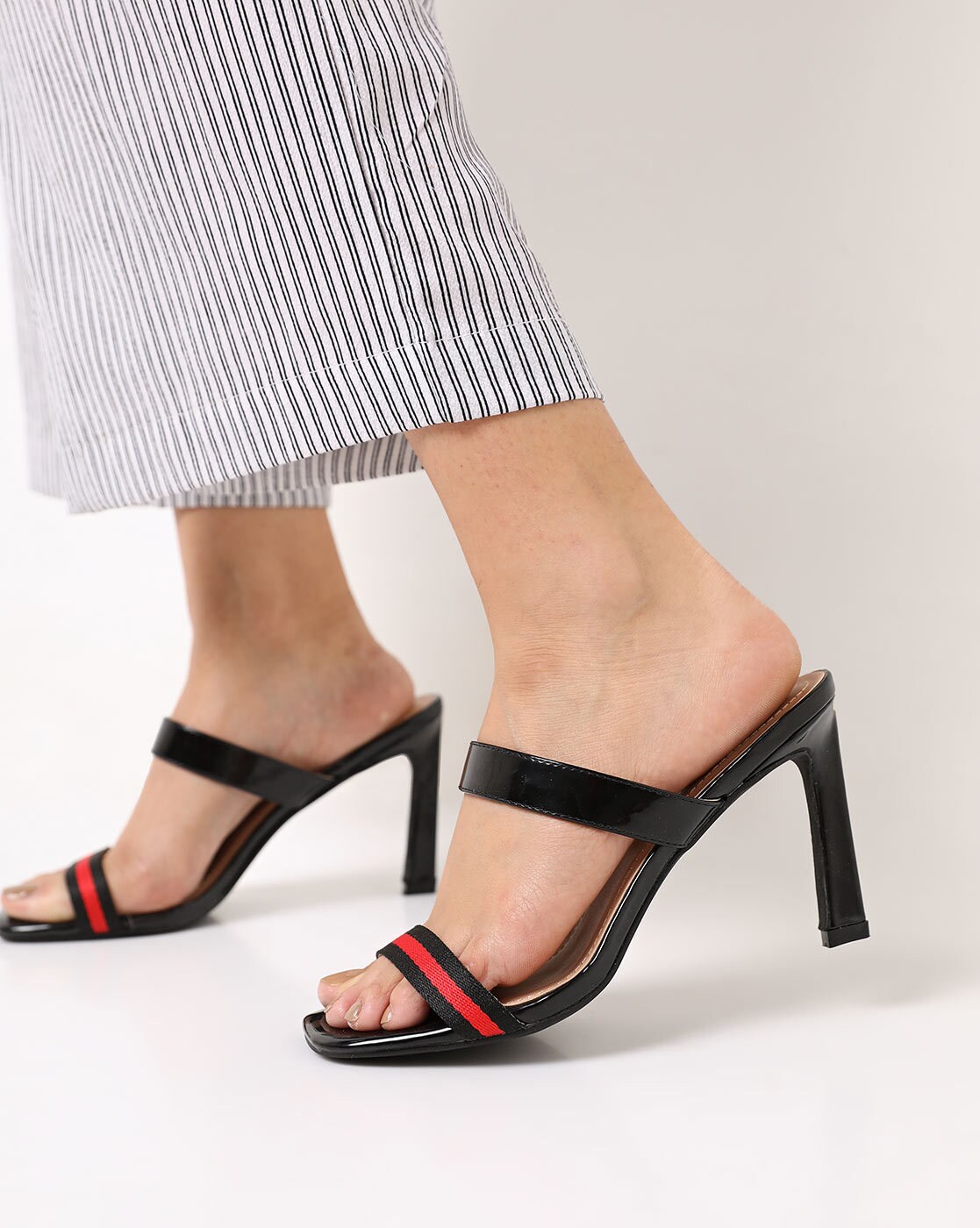 two strap black heels