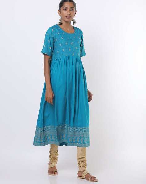 Printed Flared Kurta with Button Closure