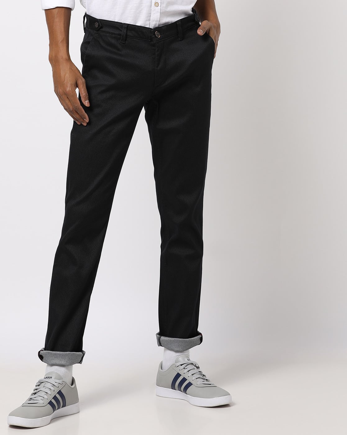 low rise black trousers