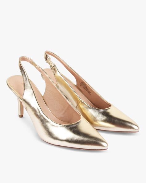 gold slingback pumps