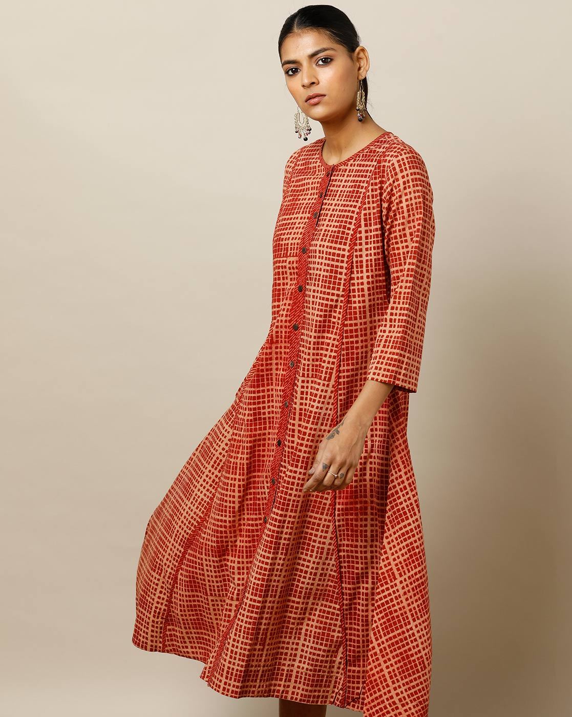 red cotton dress with sleeves