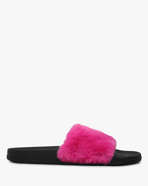 pink flip flops with fur