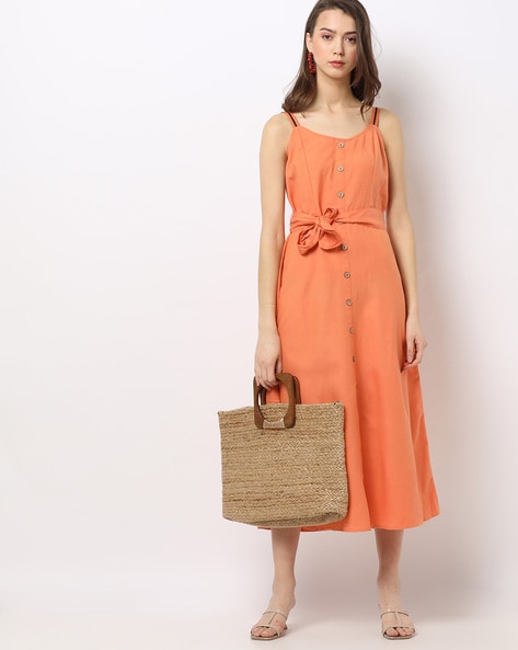 Strappy A-line Dress with Detachable Waist Tie-Up