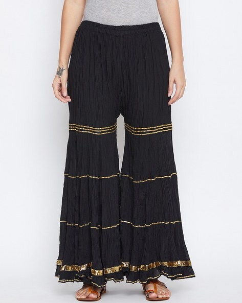 Textured Mid-Rise Sharara Pants with Elasticated Waistband Price in India