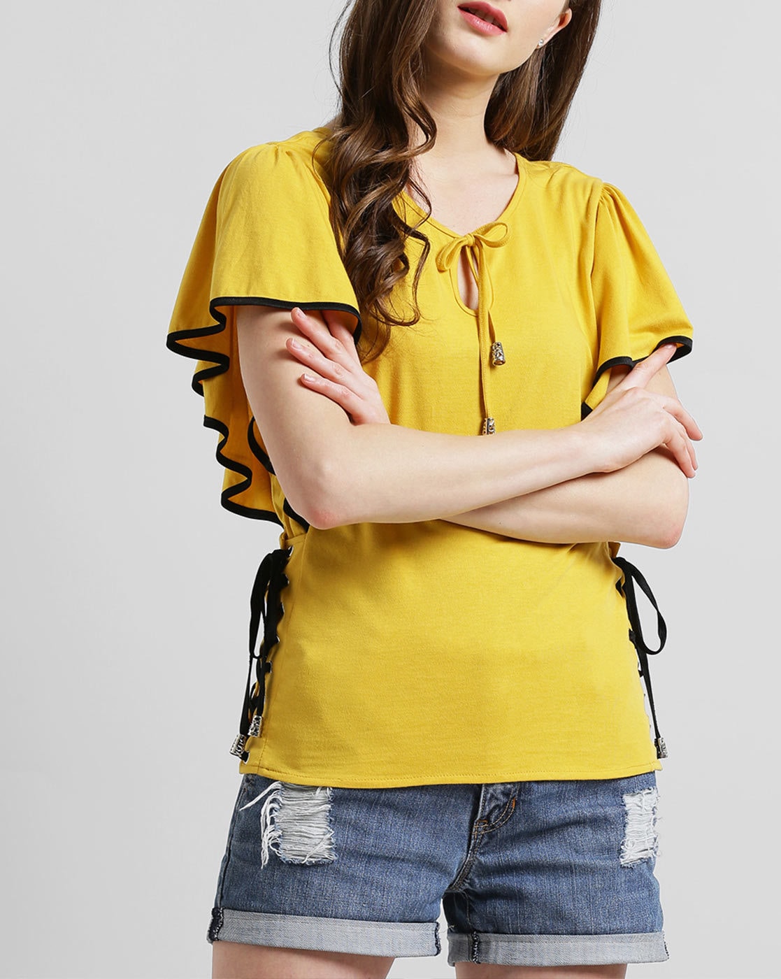 yellow scoop neck top