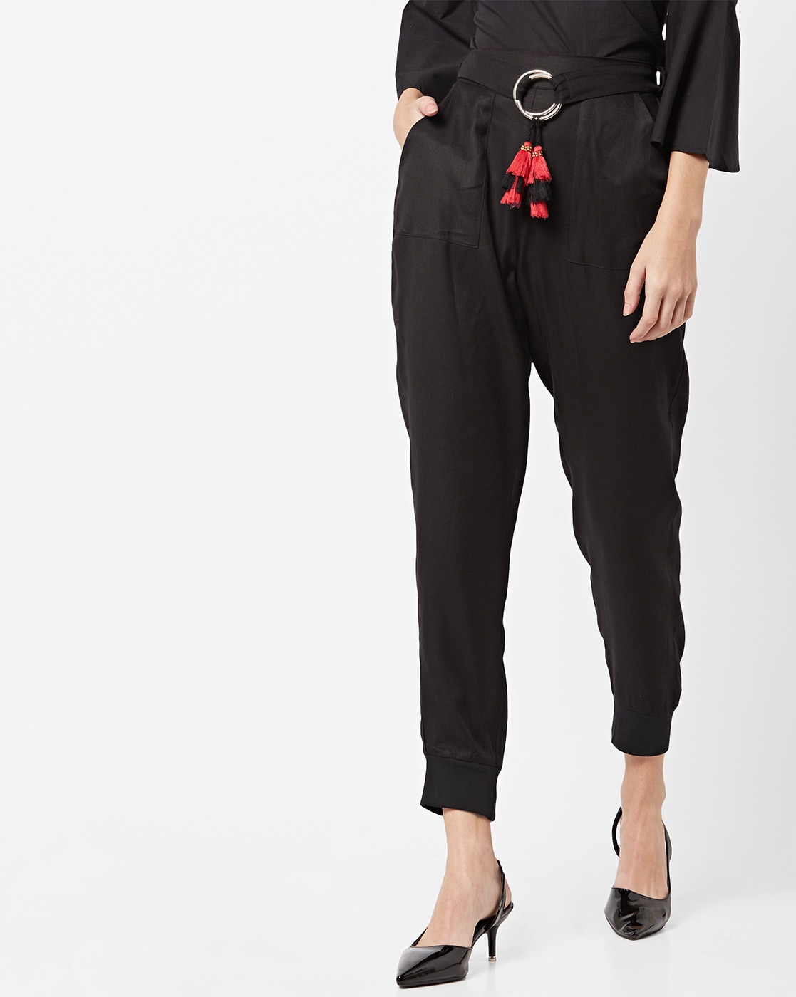 MONCLER Womens Cuffed Trousers Black  Clothing from Circle Fashion UK