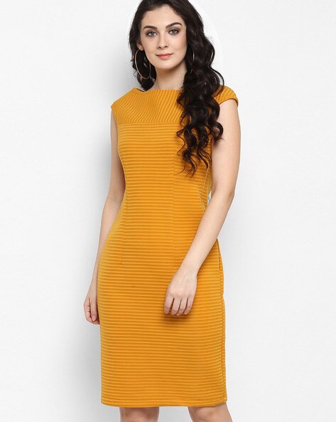 Striped Sheath Dress with Panel