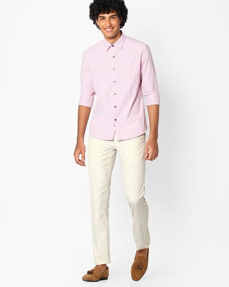 Men's Cotton Blend Beige Woven Design Formal Trousers - Sojanya | Business  casual men, Collar shirts, Types of pleats