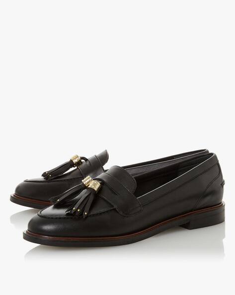 black penny loafers with tassels