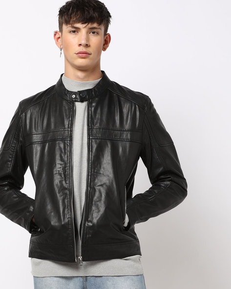 Buy ROADIES Green Mens Comfort fit Band Collar Casual Leather Jacket |  Shoppers Stop