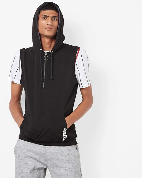 black sleeveless hoodie mens