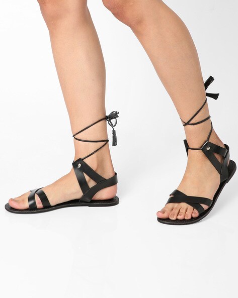 Leg wrap sandals on sale flat