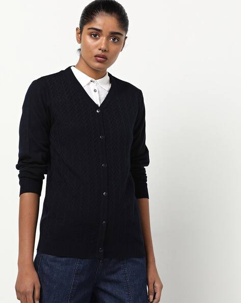 navy blue v neck cardigan womens