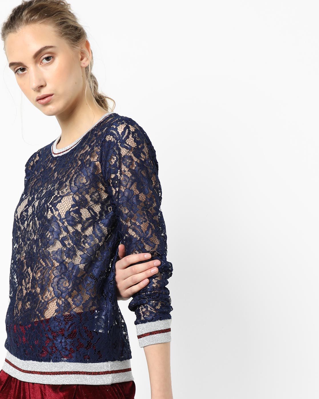 sheer floral lace top