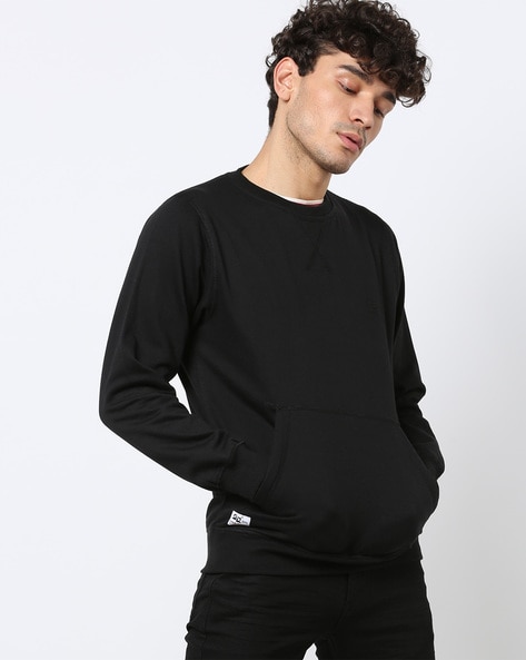 mens crew neck sweatshirt with kangaroo pocket