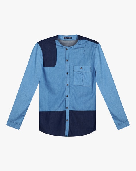 GEAR X 90s Denim Collarless Shirt Short Sleeve Colorful Retro Shirt  Oversized Colorful Cotton Shirt Size XL - Etsy