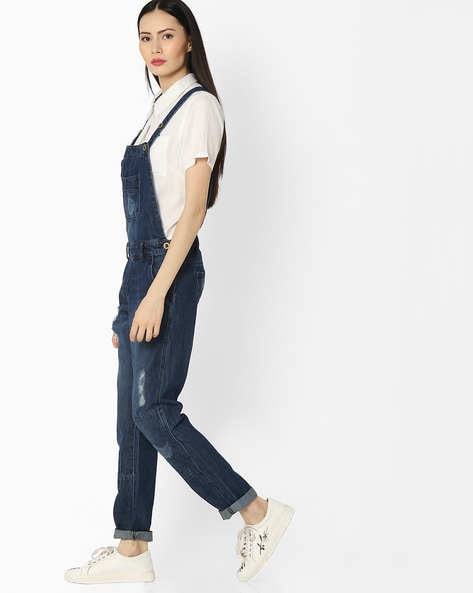 Buy SHOWOFF Dark Blue Denim Midi Dungaree for Women Online @ Tata CLiQ