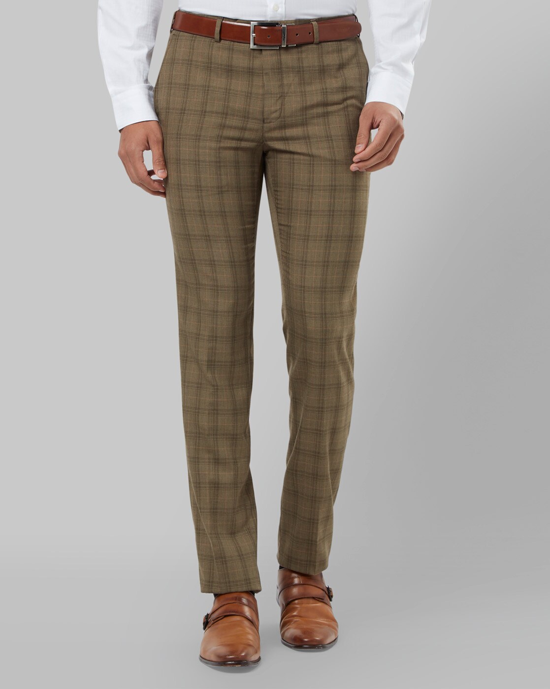 Buy Men Brown Slim Fit Checked Trousers online  Looksgudin